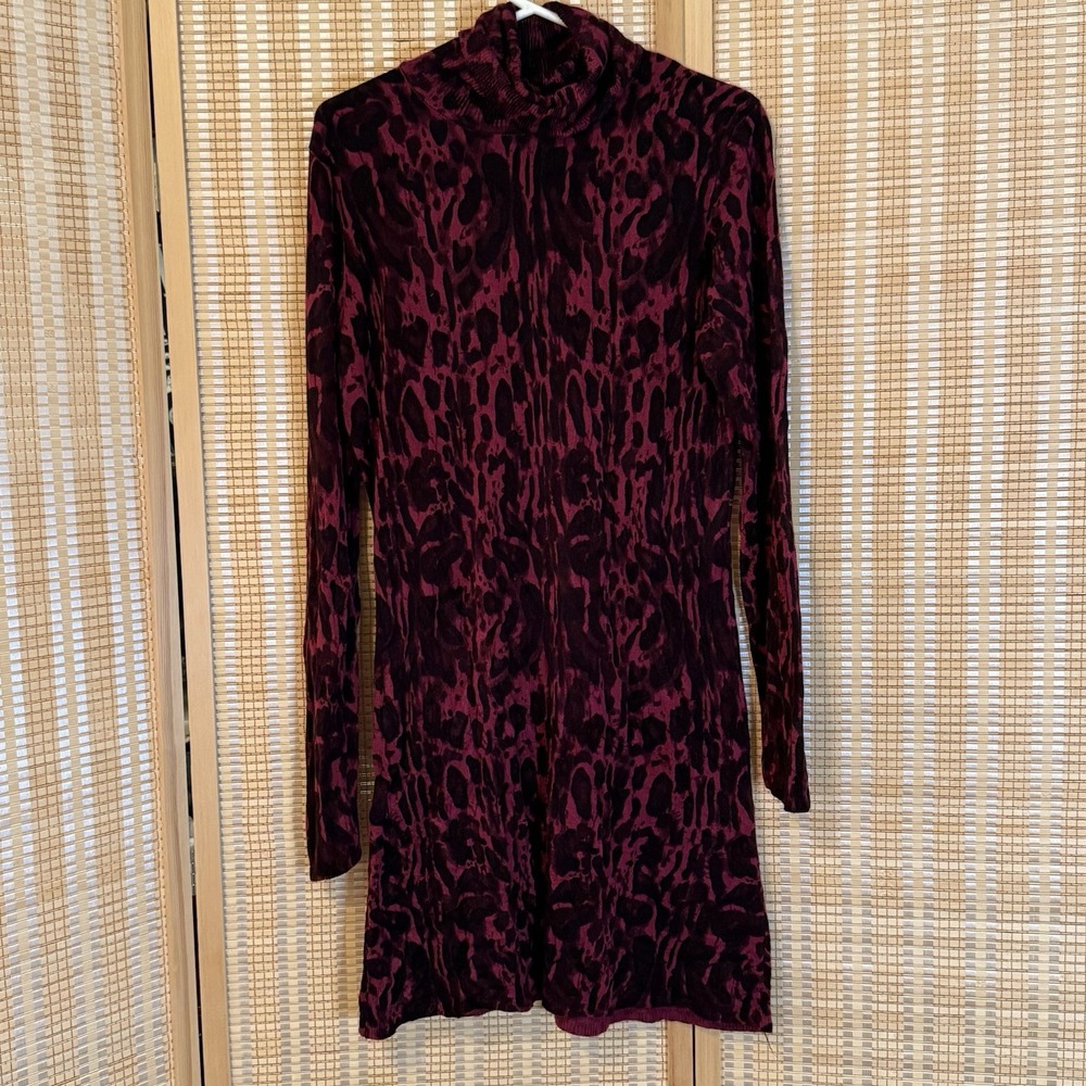 DG2 Diane Gilman Womens L Turtleneck Dress Animal Print Pink Black Whimsigoth